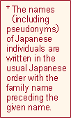 The names （including pseudonyms） of Japanese individuals are written in the usual Japanese order, with the family name preceding the given name.